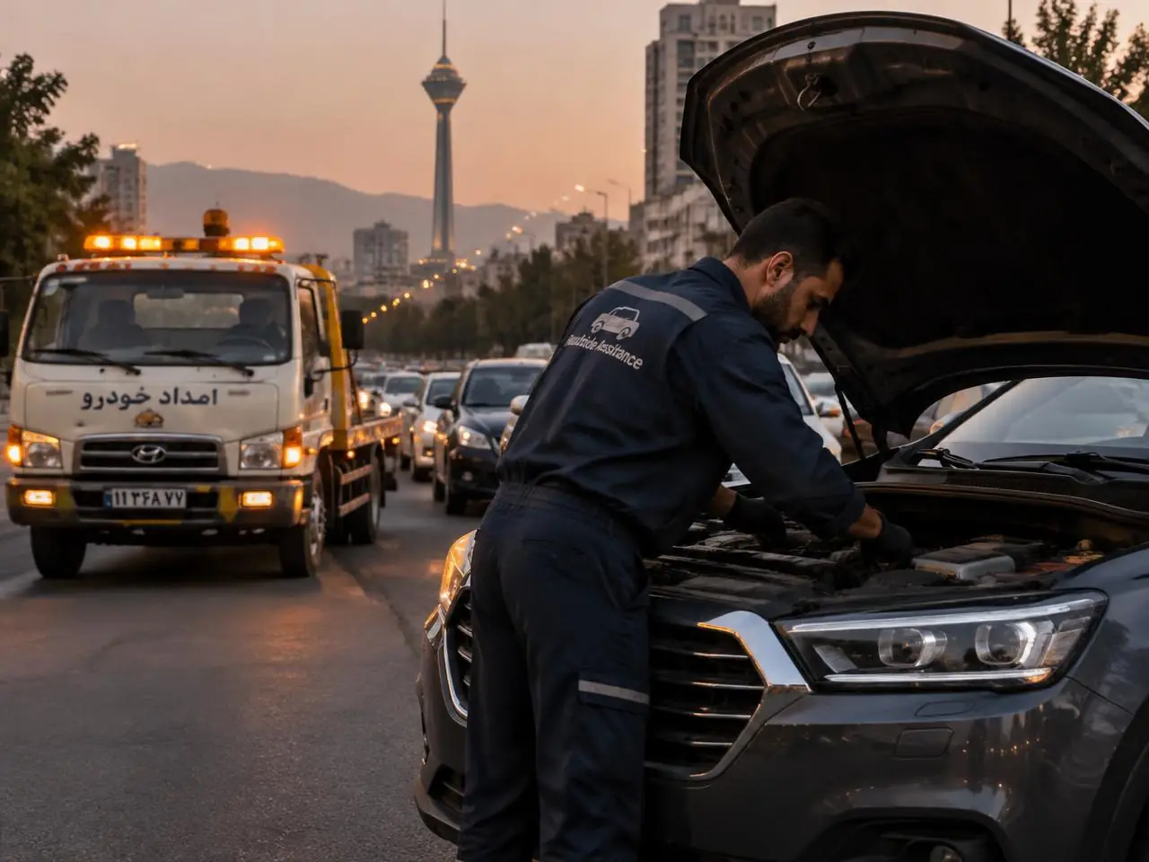 تعمیرکار سیار ارکا در حال تعمیر خودرو